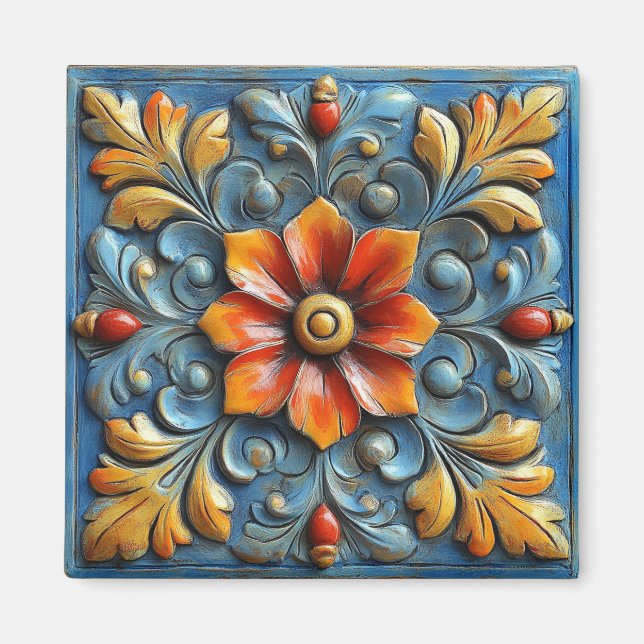 Imã Espanhol mexicano Floral Orange e Blue (Frente)