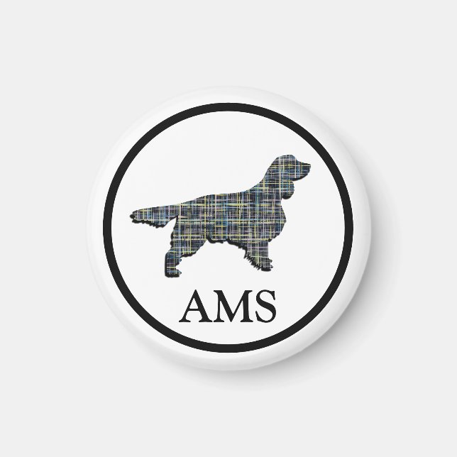 Imã Espanhol Springer Cute Pet Dog Silhoule Y&B Grid (Frente)