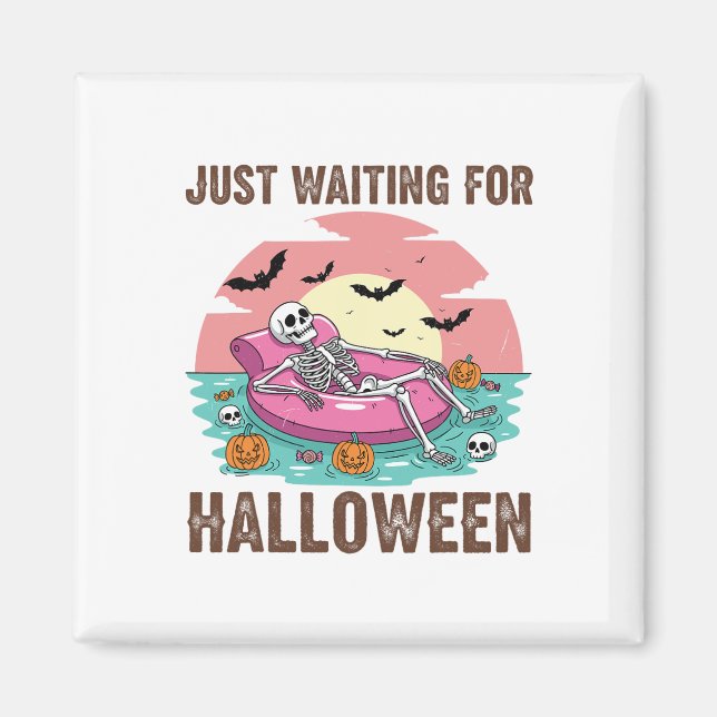 Imã Esperando pelo Hallowee Skeleton Party Halloween (Frente)