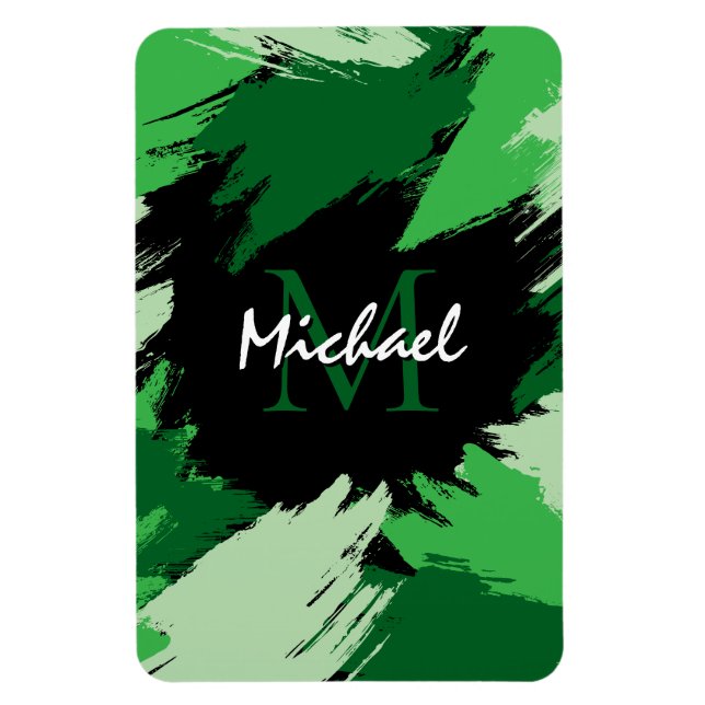 Ímã Espessadas de pinceladas com nome verde com monogr (Vertical)
