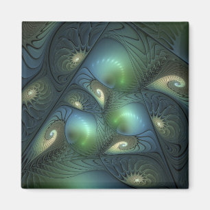 Imã Espirais Teal Beige Verde Abstrato Fractal
