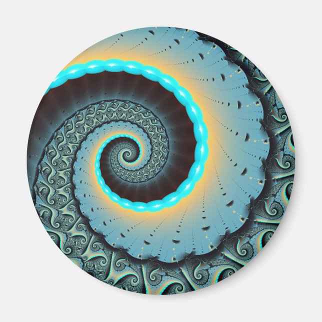 Imã Espiral de Arte Fractal Laranja abstrato azul Turq (Frente)