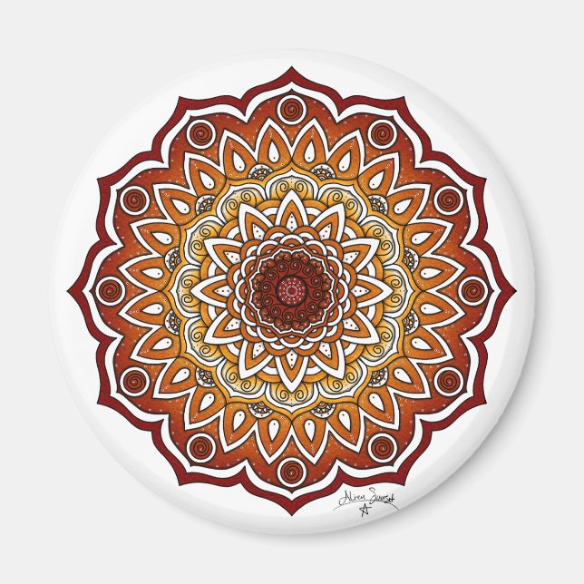 Imã Espiral Laranja e Castanho e Mandala Floral (Frente)