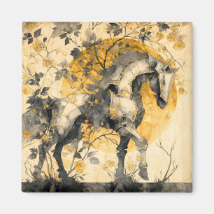 Imã Espírito Botânico Vintage Cavalo Branco Flores Vin
