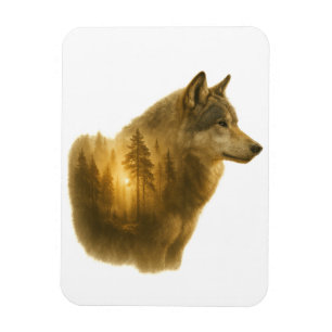 Ímã Espírito do Lobo Dourado – Arte Florestal de Dupla