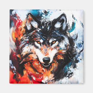 Imã Espírito Selvagem Abstrato Lobo