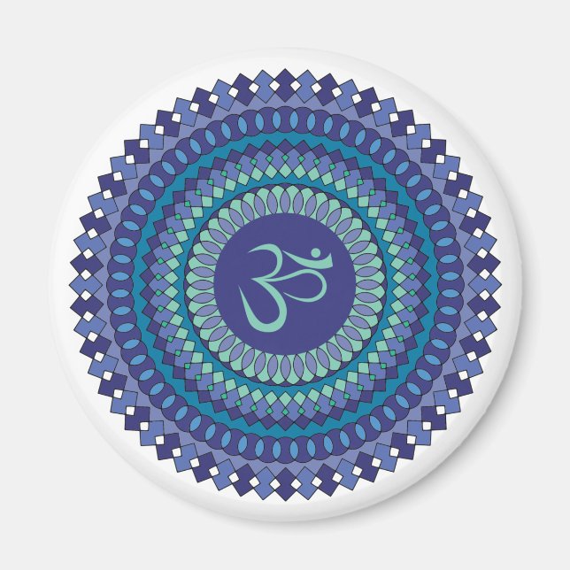 Imã Espiritual Mandala Om Purple Aqua Blue Kaleidoscop (Frente)