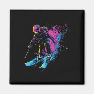 Imã Esportes de Inverno Pintura Esqui Alpino Salpico E