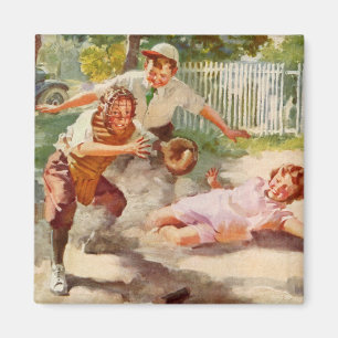 Imã Esportes Vintage, Crianças Jogam Baseball Stickbal