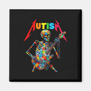 Imã Esqueleto Autista Toca Guitarra Música Rock Autism