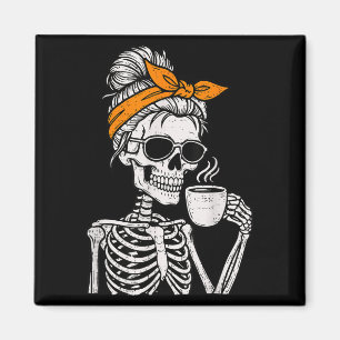Imã Esqueleto Chignon Desarrumado Bebendo Café Fantasi