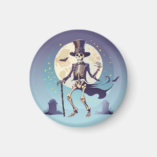 Imã Esqueleto Dançando Sob a Lua no Halloween