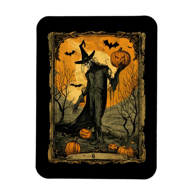 Ímã Esqueleto de Halloween com Cartão de Tarot de Abób (Vertical)