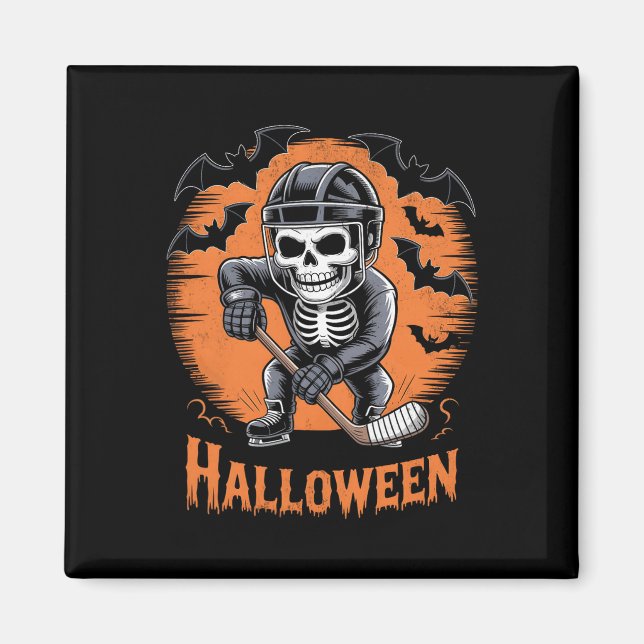 Imã Esqueleto de Halloween de Hóquei no Gelo (Frente)