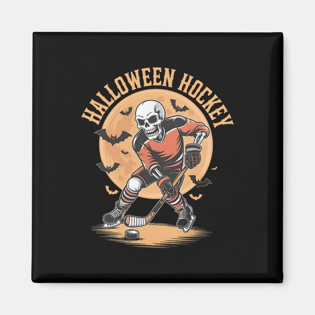 Imã Esqueleto de Halloween Jogando Hóquei Esqueleto Vi (Frente)