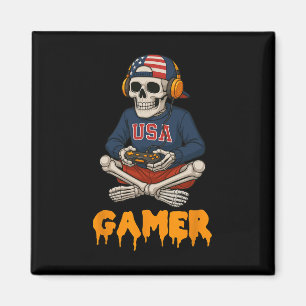 Imã Esqueleto de Halloween Patriótico Gamer Funny Skel