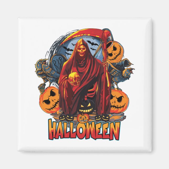 Imã Esqueleto de Mau de Halloween, Abóbora (Frente)