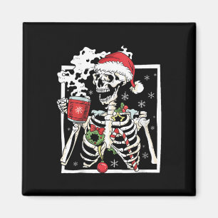 Imã Esqueleto de Natal Com Caveira Sorridente Bebendo
