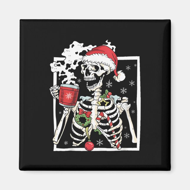 Imã Esqueleto de Natal Com Caveira Sorridente Bebendo  (Frente)