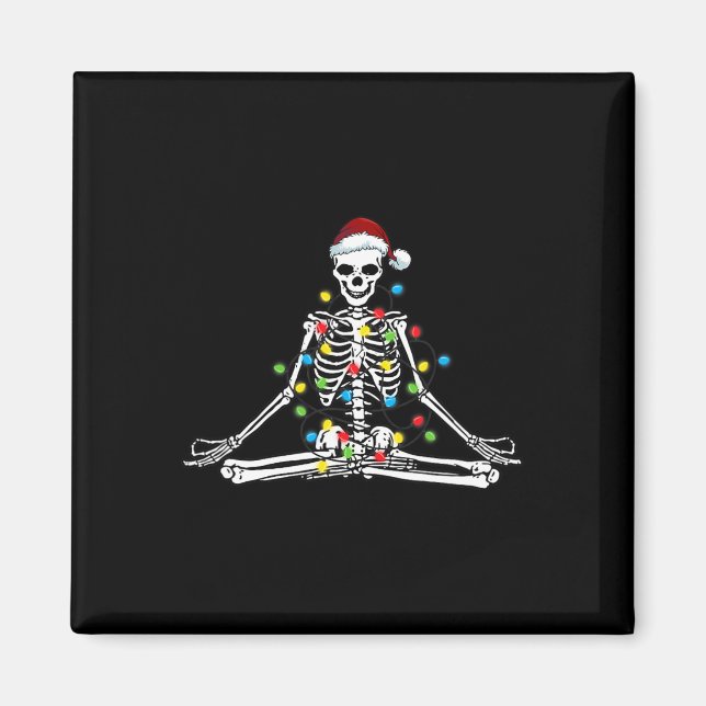 Imã Esqueleto de Pose de Yoga Meditando em Luzes de Na (Frente)