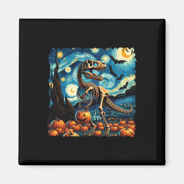 Imã Esqueleto de T-rex Halloween Van Gogh Noite Estrel (Frente)
