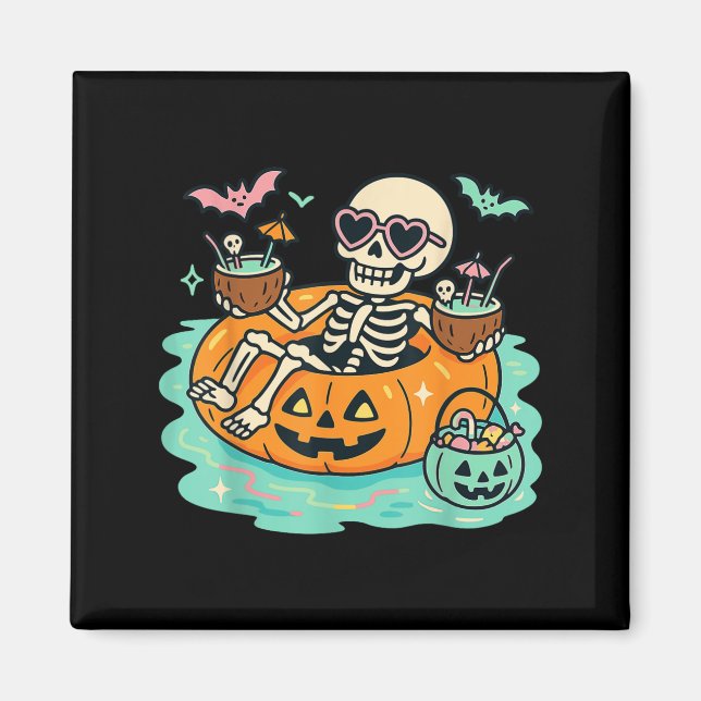 Imã Esqueleto De Verão Na Piscina De Pumpkin Float Cut (Frente)