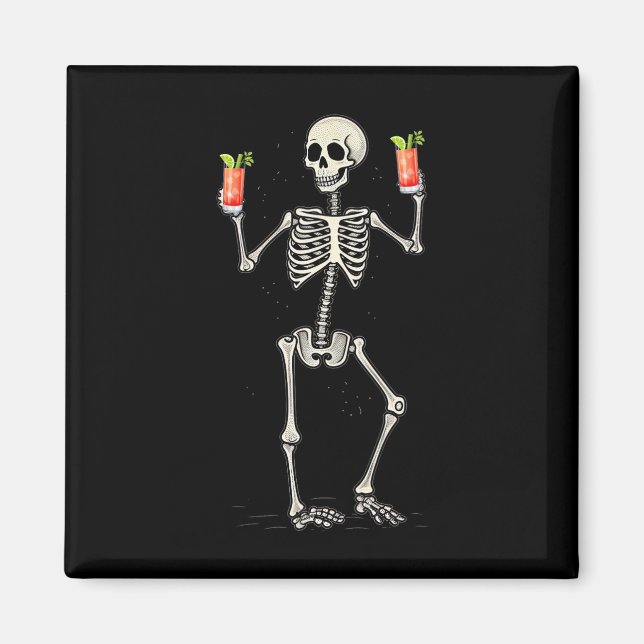 Imã Esqueleto engraçado de Halloween bebendo cauda san (Frente)