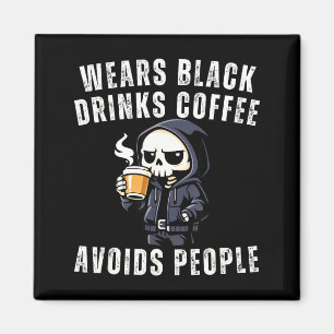 Imã Esqueleto engraçado usa preto bebe café evitaFun
