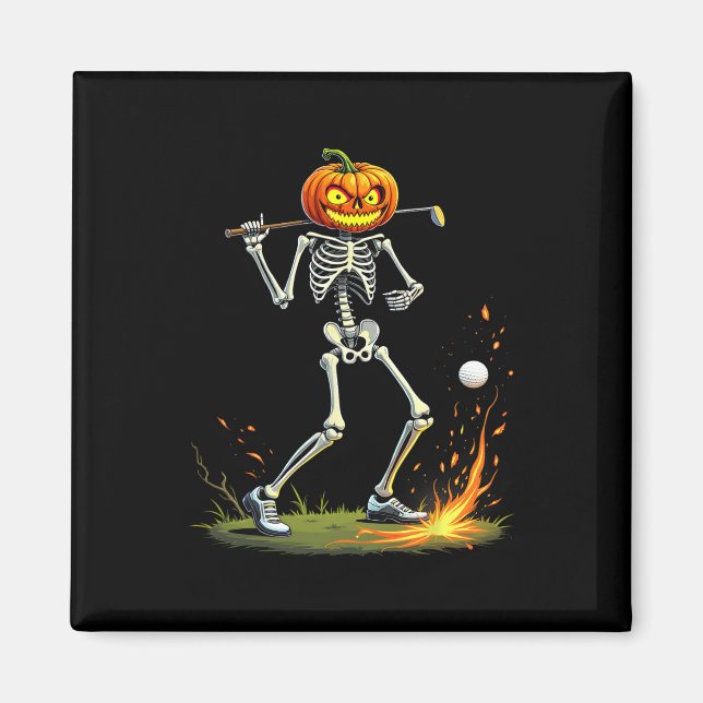 Imã Esqueleto Golfe Funny Halloween Abóbora Golfe Golf (Frente)