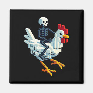 Imã Esqueleto Montando Frango Estilo Bloco Pixel Art G