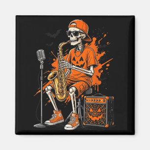 Imã Esqueleto Saxofone Halloween Engraçado Saxofonista