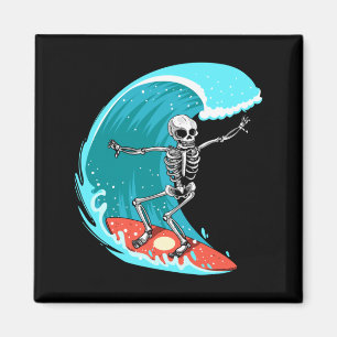 Imã Esqueleto Surfista Halloween Divertido Onda Surfe