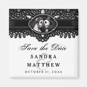 Imã Esqueletos do Dia das Bruxas em Preto e Branco Dat