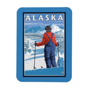 Ímã Esqui no poster das viagens vintage de Alaska