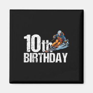 Imã Esquiador Aniversário de 10 anos Menino Menina Esq