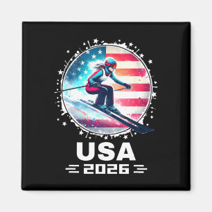 Imã Esquiadora Equipe Esqui EUA 2026 Esqui Bandeira Am