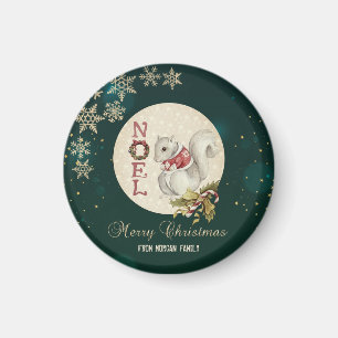 Imã Esquilo de Natal Vintage, Flocos de Neve