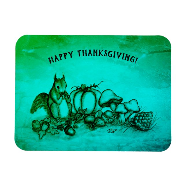 Ímã Esquilo no outono, Feliz Ação de Graças! (Horizontal)