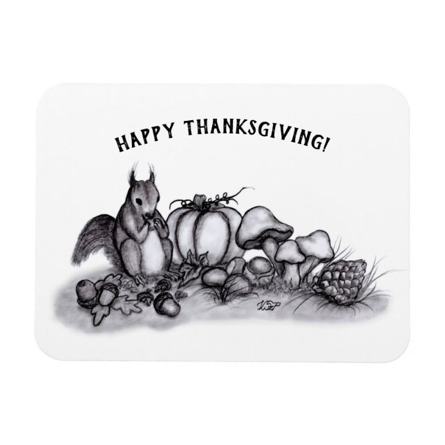 Ímã Esquilo no outono, Feliz Ação de Graças! (Horizontal)