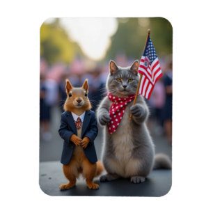 Ímã Esquilo Patriótico e Gato
