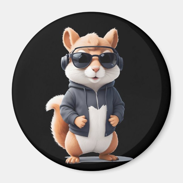 Imã Esquilo Vestindo Hoodie Engraçado Vetor Animal Leg (Frente)