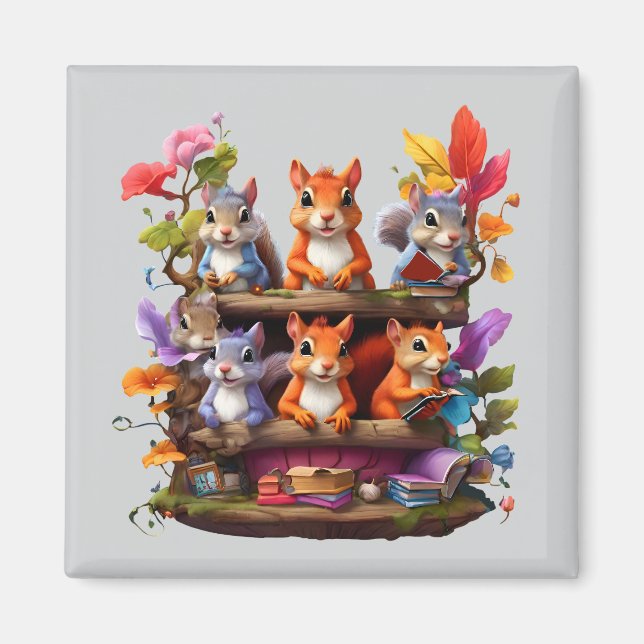 Imã Esquilos Em Uma Estante De Madeira (Frente)