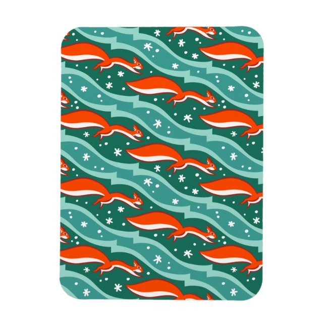 Ímã Esquilos saltando na neve em uma árvore de Natal (Vertical)