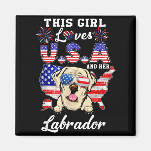 Imã Essa Garota Ama EUA e Cachorro 4 de Julho Labrador