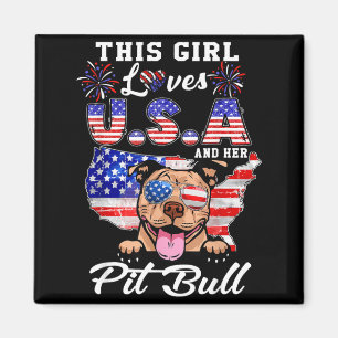 Imã Essa Garota Ama EUA e Cachorro 4 de Julho Pit Bull