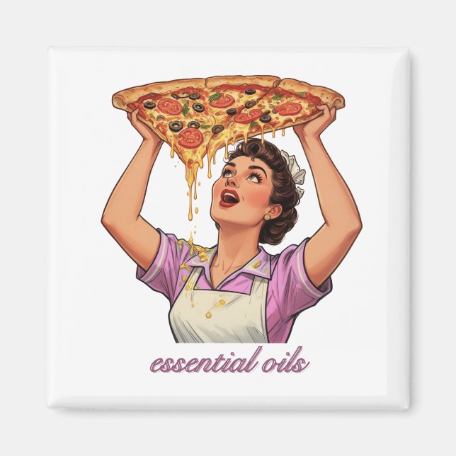 Imã Essential Oils Funny Pizza Illustration | Girly (Frente)