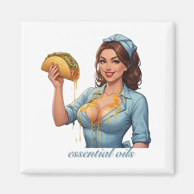 Imã Essential Oils Funny Taco Illustration | Girly (Frente)