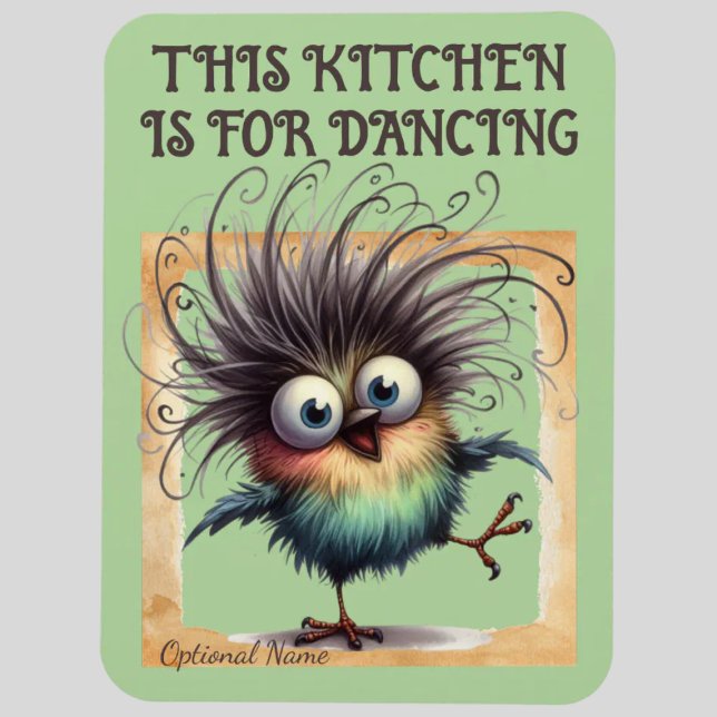 ÍMÃ ESTA COZINHA É PARA DANÇAR (THIS KITCHEN IS FOR DANCING MAGNET.  CUTE DANCING BIRD GRAPHIC.)