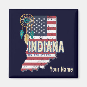 Imã Estado de Indiana Estados Unidos - Retro Map Vinta