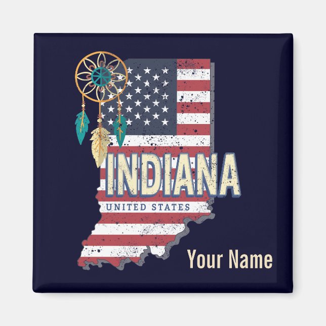 Imã Estado de Indiana Estados Unidos - Retro Map Vinta (Frente)